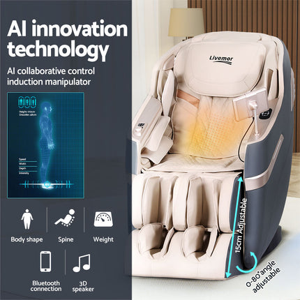 Livemor 4D Massage Chair Recliner SL Track Full Body Zero Gravity Massager Heated AI Body Scan SINA.