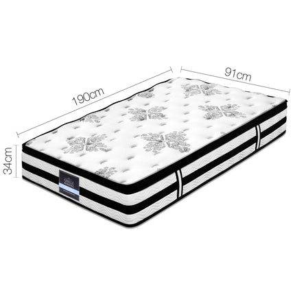 Giselle Bedding 34cm Mattress Euro Top Pocket Spring Single.
