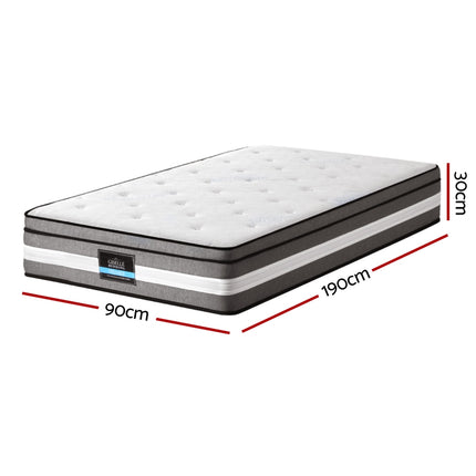 Giselle Bedding 30cm Mattress Gel Foam Pocket Spring Single.