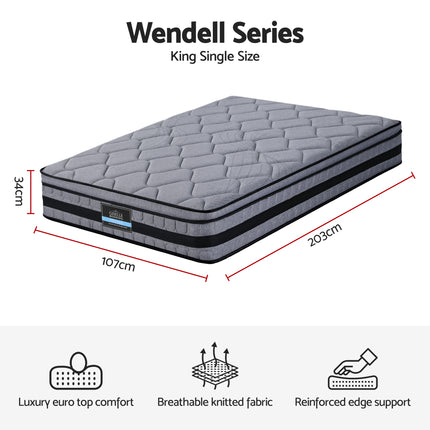 Giselle Bedding 34cm King Single Mattress Hybrid, Pocket Spring Bed Mattress.