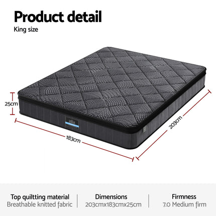 Giselle Bedding King Mattress 25cm Pocket Spring Latex Euro Top Medium Firm Bed.