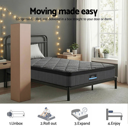Giselle Bedding Single Mattress 25cm Pocket Spring Latex Euro Top Medium Firm Bed.