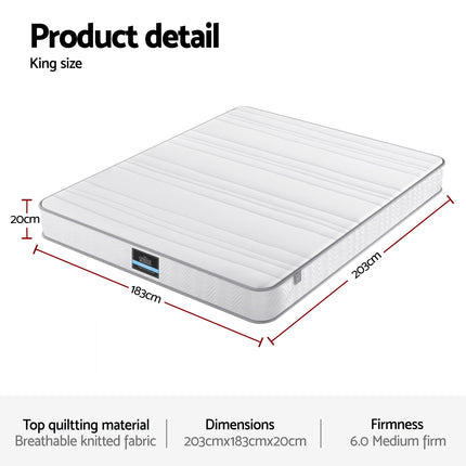Giselle King Mattress 20cm with Reinforced Edge Support Egg-Crate Foam.
