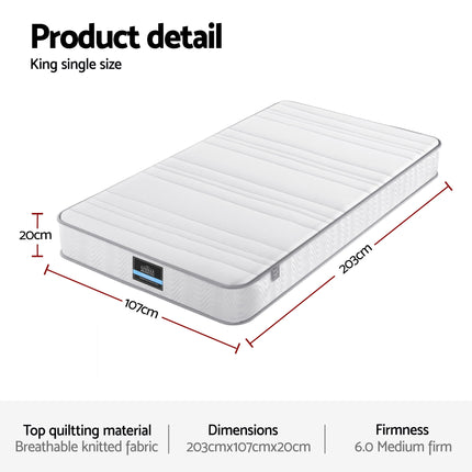Giselle King Single Mattress 20cm with Reinforced Edge Support Egg-Crate Foam.