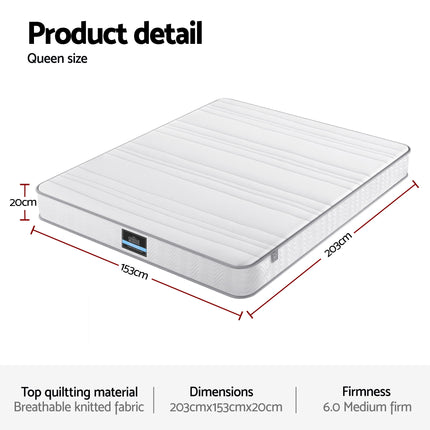 Giselle Queen Mattress 20cm with Reinforced Edge Support Egg-Crate Foam.