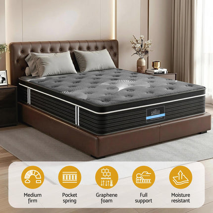 Giselle Bedding Double Mattress 35cm Euro Top with Graphene Cooling Comfort Medium Firm.