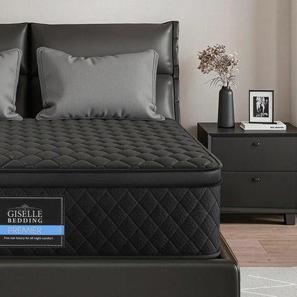 Giselle Bedding King Mattress 34cm Euro Top with 5-Zone Pocket Spring Support Black.