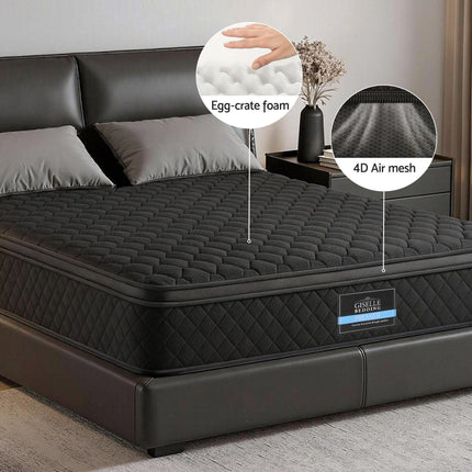Giselle Bedding King Mattress 34cm Euro Top with 5-Zone Pocket Spring Support Black.