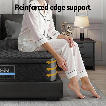 Giselle Bedding King Mattress 34cm Euro Top with 5-Zone Pocket Spring Support Black.