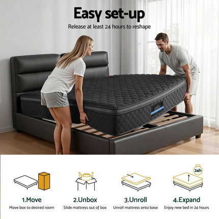 Giselle Bedding King Mattress 34cm Euro Top with 5-Zone Pocket Spring Support Black.