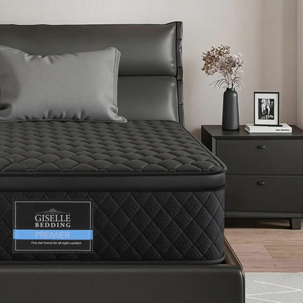 Giselle Bedding King Single Mattress 34cm Euro Top with 5-Zone Pocket Spring Support Black.