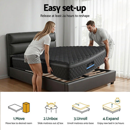 Giselle Bedding King Single Mattress 34cm Euro Top with 5-Zone Pocket Spring Support Black.