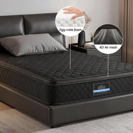 Giselle Bedding Single Mattress 34cm Euro Top with 5-Zone Pocket Spring Support Black.