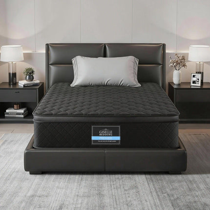 Giselle Bedding Single Mattress 34cm Euro Top with 5-Zone Pocket Spring Support Black.