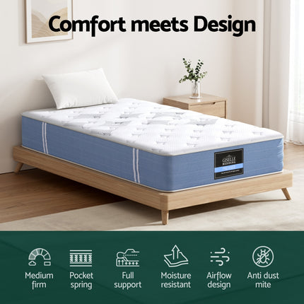 25cm Giselle Mattress Single Bed Pocket Spring Mattresses.