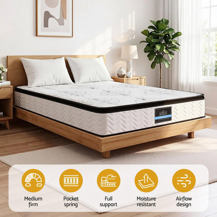Giselle Bedding King Mattress 30cm Pocket Spring Euro Top Medium Firm Foam.