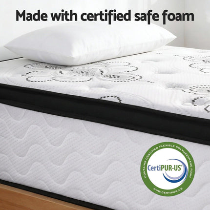Giselle Bedding King Single Mattress 30cm Pocket Spring Euro Top Medium Firm Foam.