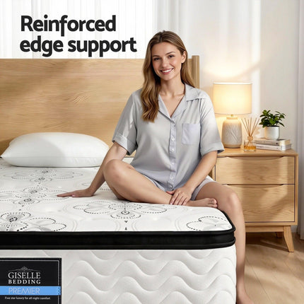 Giselle Bedding King Single Mattress 30cm Pocket Spring Euro Top Medium Firm Foam.