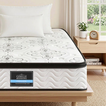 Giselle Bedding Single Mattress 30cm Pocket Spring Euro Top Medium Firm Foam.