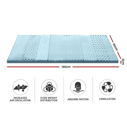 Giselle Bedding Memory Foam Mattress Topper 7-Zone 5cm Single.