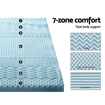 Giselle Bedding Memory Foam Mattress Topper 7-Zone 8cm Queen.