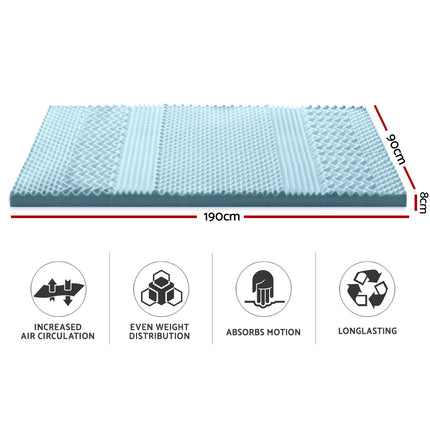 Giselle Bedding Memory Foam Mattress Topper 7-Zone 8cm Single.