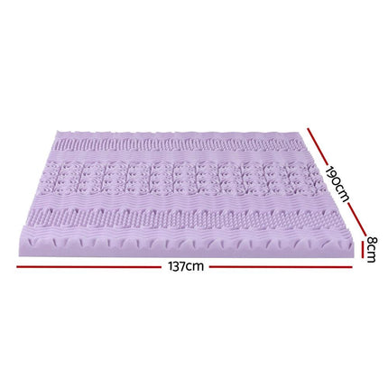 Giselle 8cm Memory Foam Mattress Topper Lavender Infused Bamboo Cover 7-Zone Double.