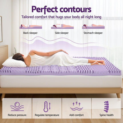 Giselle 8cm Memory Foam Mattress Topper Lavender Infused Bamboo Cover 7-Zone Double.