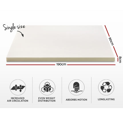 Giselle Bedding Memory Foam Mattress Topper 8cm Single.