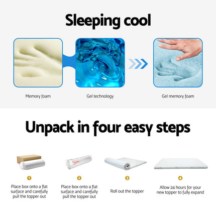 Giselle Bedding Memory Foam Mattress Topper Cool Gel Bed Mat Bamboo 10cm King.