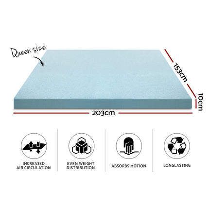 Giselle Bedding Memory Foam Mattress Topper Cool Gel 10cm Queen.