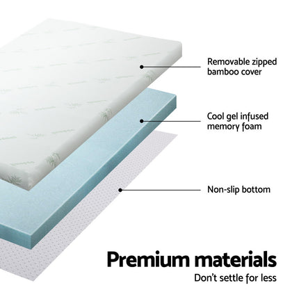 Giselle Bedding Memory Foam Mattress Topper Cool Gel Bed Mat Bamboo 10cm Single.