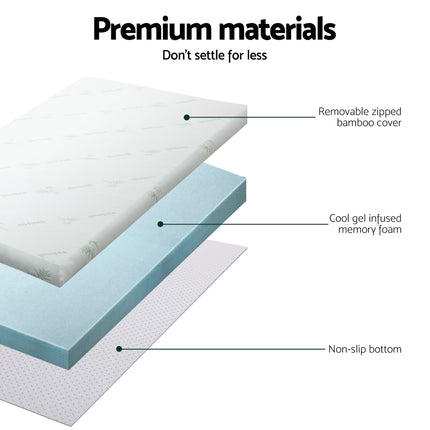 Giselle Bedding Memory Foam Mattress Topper Cool Gel 5cm King Single.