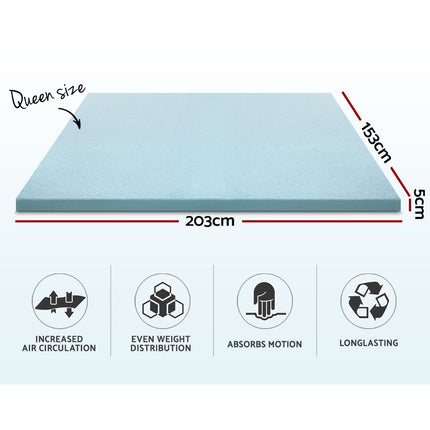 Giselle Bedding Memory Foam Mattress Topper Cool Gel 5cm Queen.
