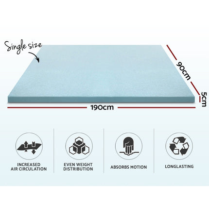 Giselle Bedding Memory Foam Mattress Topper Cool Gel 5cm Single.
