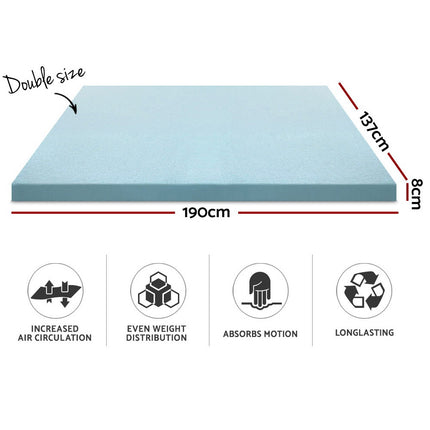 Giselle Bedding Memory Foam Mattress Topper Cool Gel 8cm Double.
