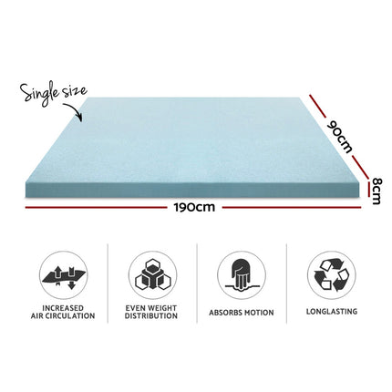 Giselle Bedding Memory Foam Mattress Topper Cool Gel 8cm Single.
