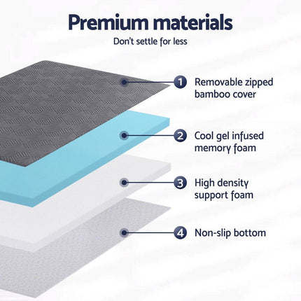 Giselle 8cm Memory Foam Mattress Topper Gel Dual Layer Foam Bamboo King Single.