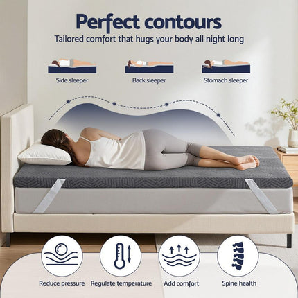 Giselle 8cm Memory Foam Mattress Topper Gel Dual Layer Foam Bamboo Queen.