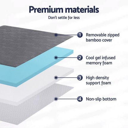 Giselle 8cm Memory Foam Mattress Topper Gel Dual Layer Foam Bamboo Queen.