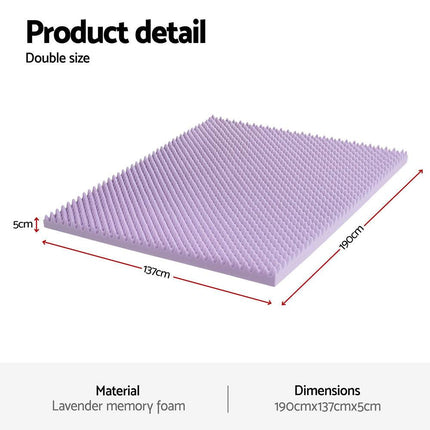 Giselle 5cm Memory Foam Mattress Topper Lavender Infused Egg Crate Pad Mat Double.