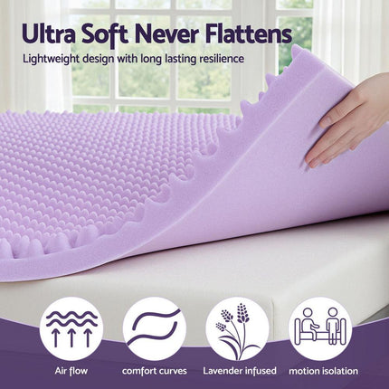 Giselle 5cm Memory Foam Mattress Topper Lavender Infused Egg Crate Pad Mat King.