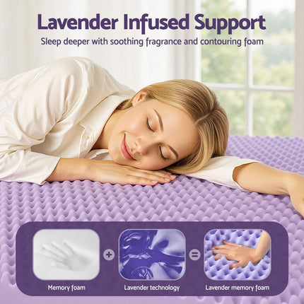 Giselle 5cm Memory Foam Mattress Topper Lavender Infused Egg Crate King Single.
