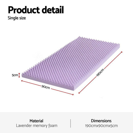 Giselle 5cm Memory Foam Mattress Topper Lavender Infused Egg Crate Pad Mat Single.