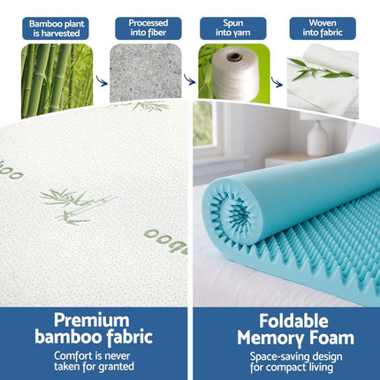 Giselle 8cm Memory Foam Mattress Topper Gel Egg Crate Foam Bamboo Queen.