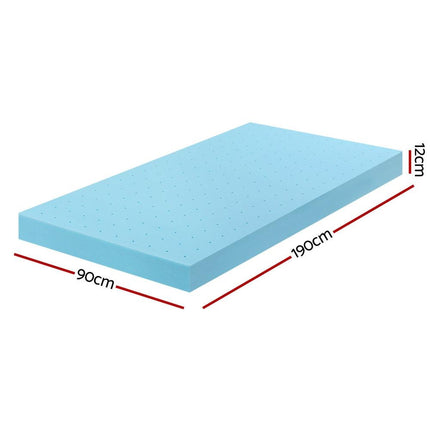 Giselle 12cm Memory Foam Mattress Topper Ventilated Cool Gel Bamboo Cover Single.