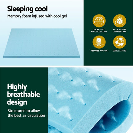 Giselle Bedding Memory Foam Mattress Topper Ventilated Cool Gel 8cm Double.