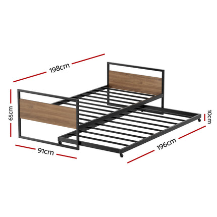 Artiss Bed Frame 2x Single Size Metal Trundle Daybed DEAN.