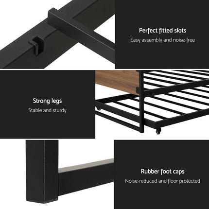 Artiss Bed Frame 2x Single Size Metal Trundle Daybed DEAN.