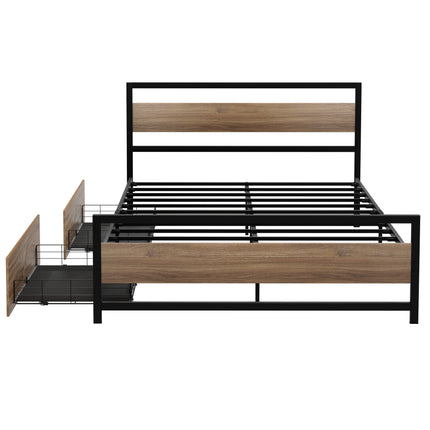 Artiss Bed Frame Queen Size Metal Frame with 2 Drawers DREW.